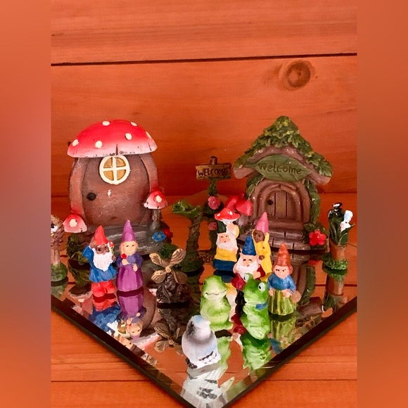 Fairy Gnome Garden Blue Bird Tree Door Hive Windmill Welcome Figurine Miniatures - Picture 1 of 10